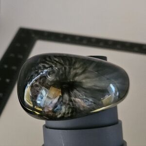 Vintage Marbled Gray Lucite Clamper Bangle Bracelet Gold Tone Inlay Hinged